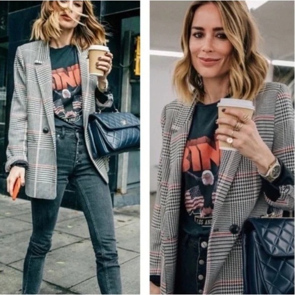 ANINE BING Plaid Madeline Double Breasted Blazer Jacket Blue Black Size S P - Picture 9 of 10